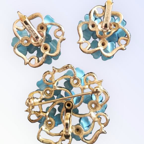 Avon Vintage Blue  Forget Me Not Love Blossom Set Convertible Brooch  Earring - Picture 4 of 7